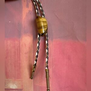 Braided Leather Bolo Tie with Tiger Eye Stone